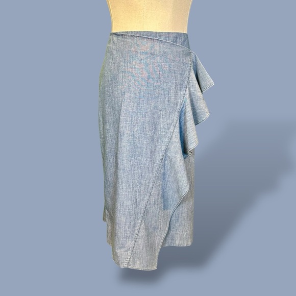 J. Crew ‘Cotton Ruffle Front Pencil Skirt’ in Chambray Blue Size 14 - Picture 9 of 16